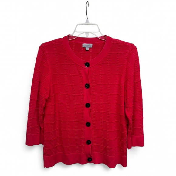 Amber Sun Sweaters - Amber Sun Red 100% Cotton Textured Grid Knit Cardigan, Size XL